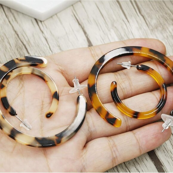 4-8Pairs Acrylic Earrings Resin Geometric Hoop Fashion Earrings C Shaped Earring - Picture 7 of 7